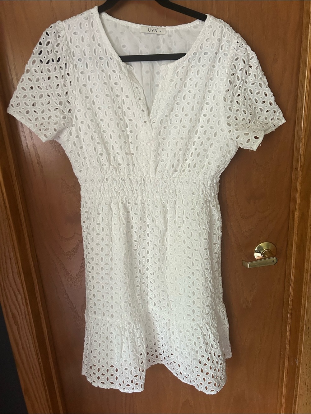 White Eyelet Mini Dress with Smocked Waist
